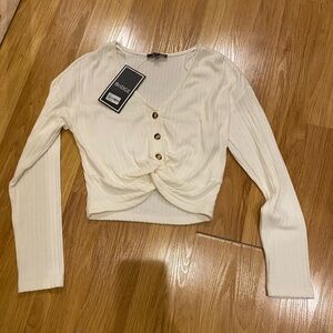 Cream Button-Front Women's Cropped Top